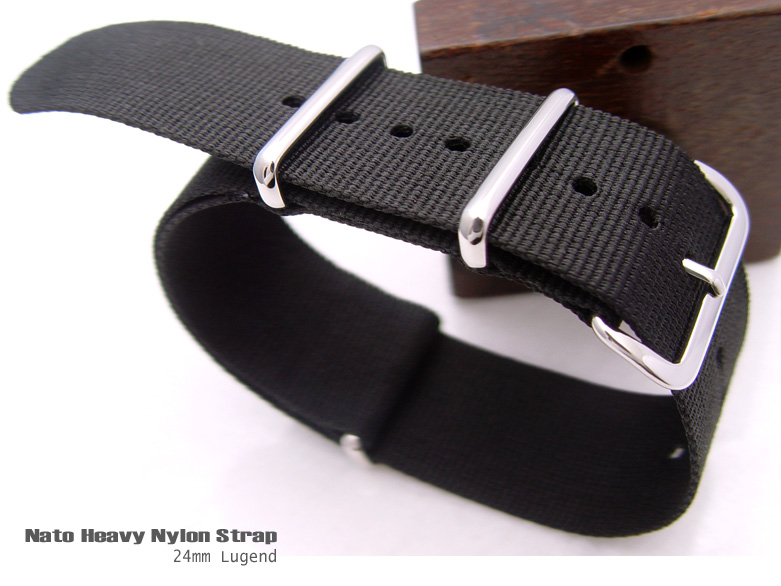 (NATO24006) Heat Sealed 24mm Nato Heavy Nylon Black Strap