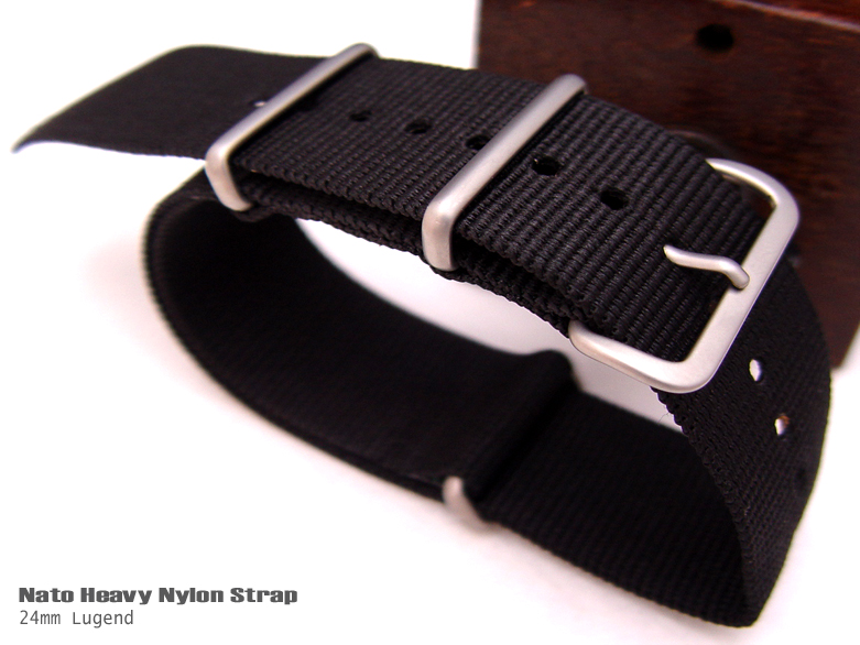 24mm NATO MILITARY NYLON Black BRUSHED BUCKLE WATCH BAND STRAP