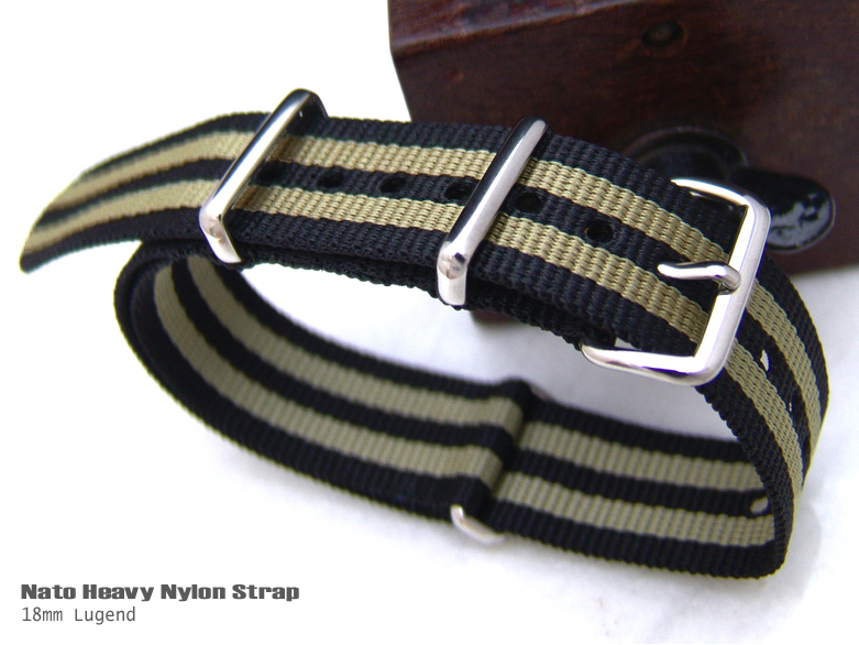 NATO James Bond Divers Strap 18mm Buckle and Keepers Black and Khaki