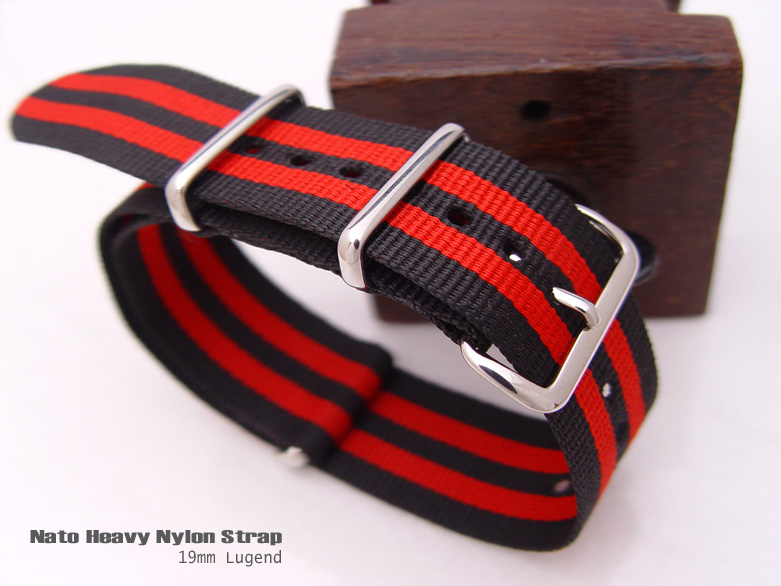 NATO James Bond Divers Strap 19mm Buckle and Keepers - Black and red