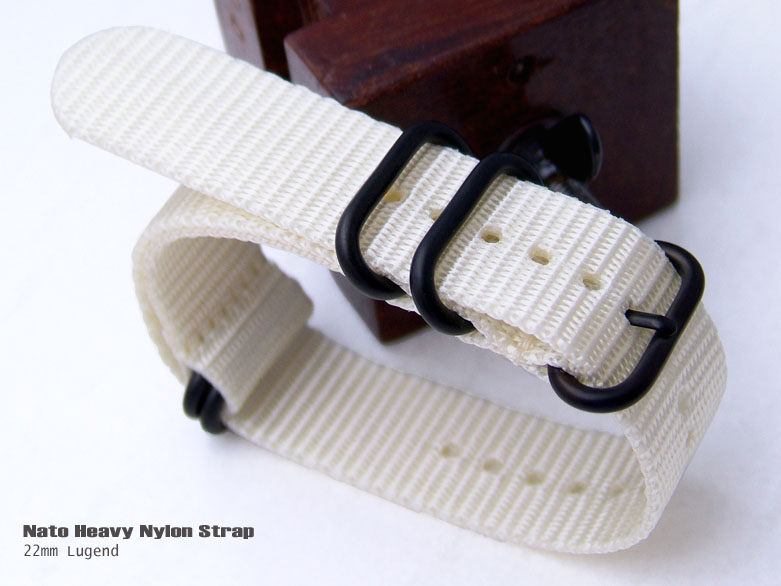 22mm NATO 5 Rings Zulu Heavy Thread Nylon-Beige White - IP Black Buckle