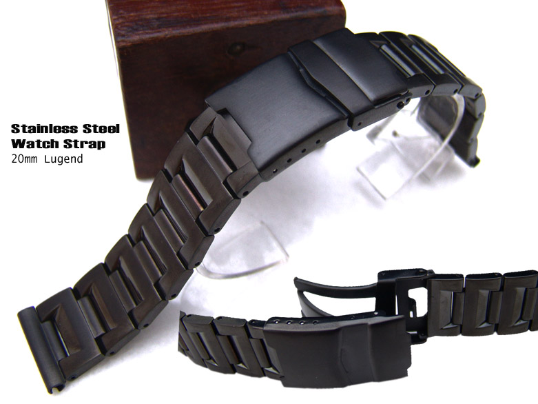 (NB-SS20-226DS)20 mm BLACK Plating PVD Solid Steel Watch bracelet Band