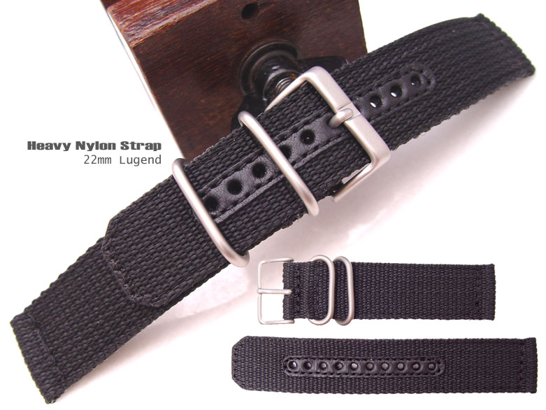 (NN2222011) 22mm Heavy Nylon for Military Black Style Watch Strap with Buckle