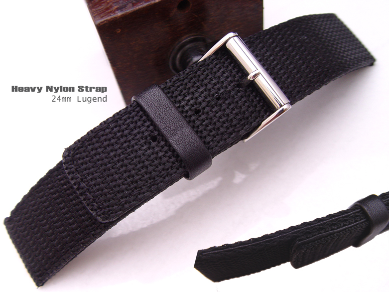 (NN24-006) 24mm Black Nylon + Leather Sandwich Design Watch Strap