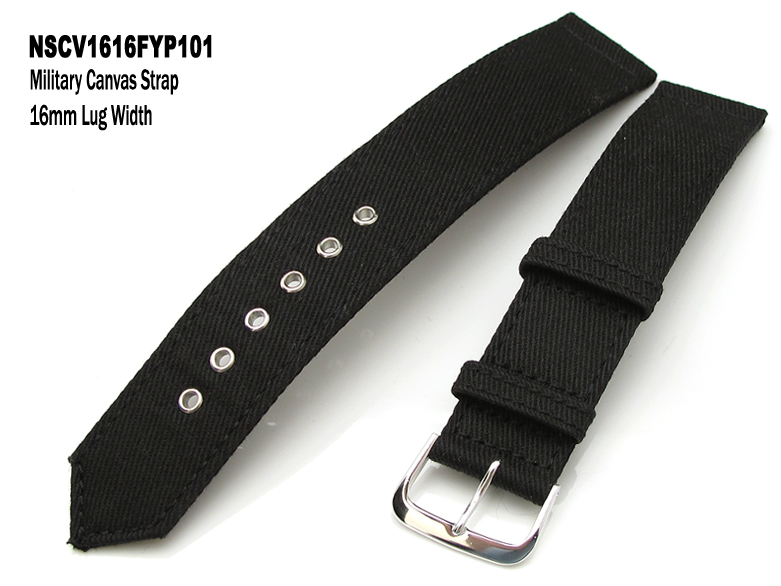 16mm Black Military Canvas Watch Band Watch Strap, WWII series