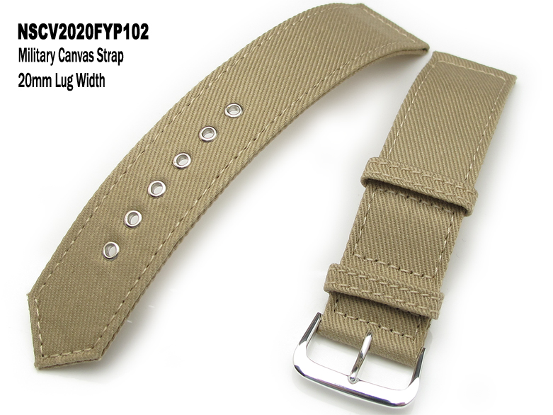 20mm Khaki Military Canvas Watch Band Watch Strap, WWII series