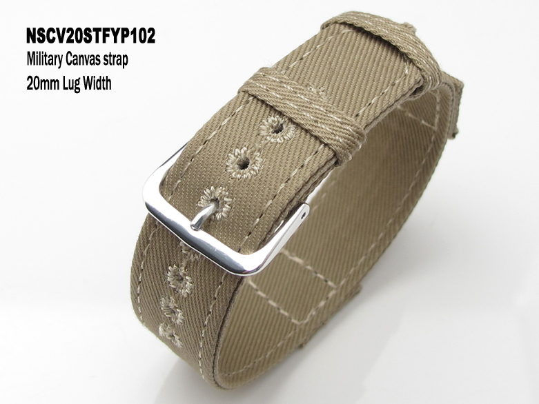20mm Khaki Military Canvas Watch Band One piece design, WWII series