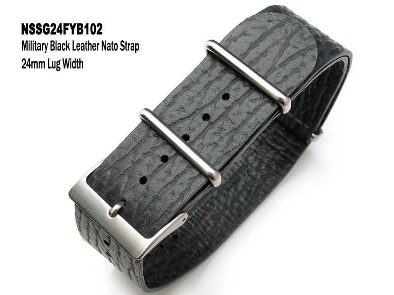(NSSG24FYB102)24mm Military Grey Shark Grain leather NATO Strap - Brushed Buckle