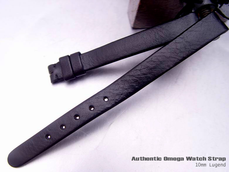 10mm Authentic Omega Antique Lady Black leather Watch Band Strap (037)