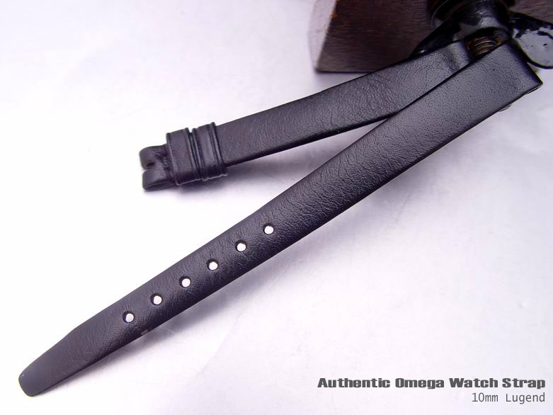 10mm Authentic Omega Antique Lady Black leather Watch Band Watch Strap (048)