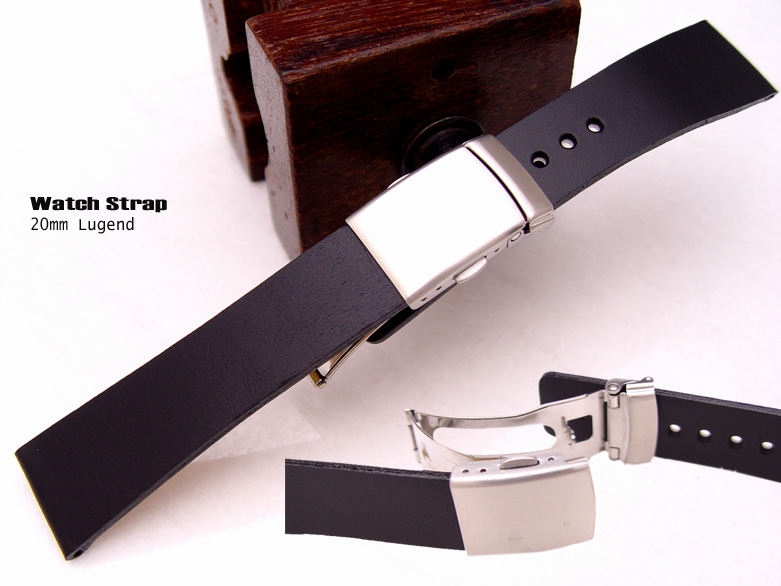 (OTH-20-031) 20mm ALBA BLACK LEATHER WATCH STRAP DEPLOYANT CLASP SPORT TYPE