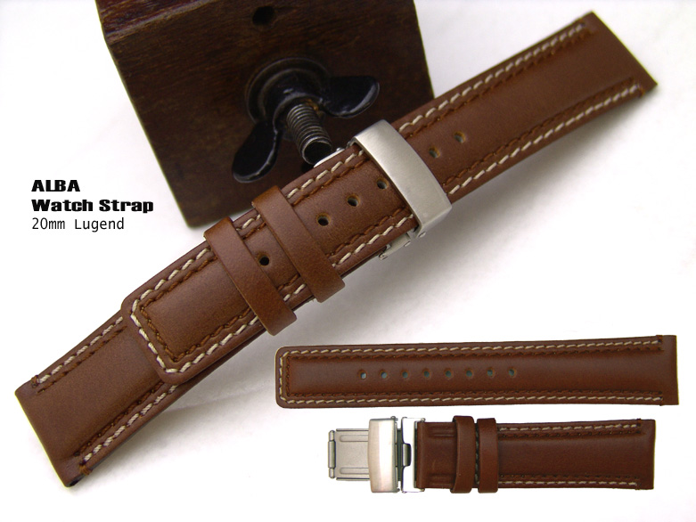 (OTH-20-033)20mm ALBA DEPLOYMENT BROWN GENUINE LEATHER WATCH STRAP