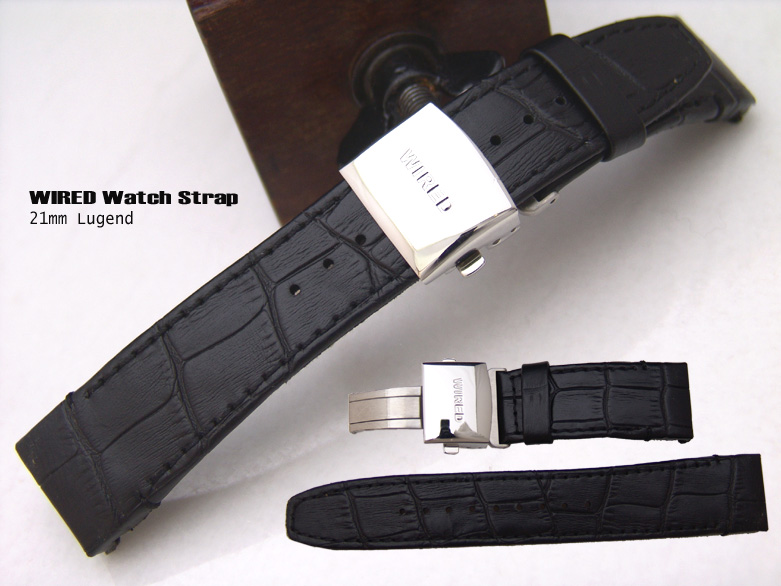 (OTH-21-035)21mm DEPLOYMENT CURVEN END BLACK GENUINE LEATHER WATCH STRAP