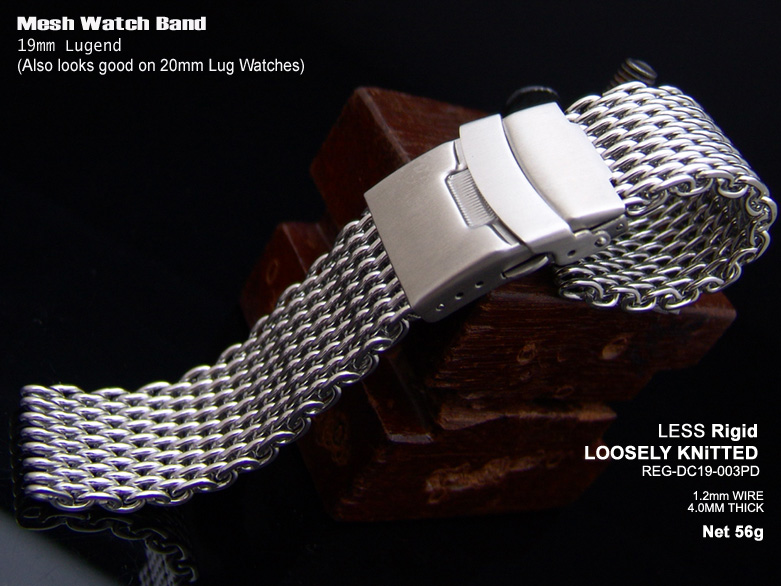 (REG-DC19-003PD) Rare 19mm Interlocking Mesh Divers Watch Band Bracelet