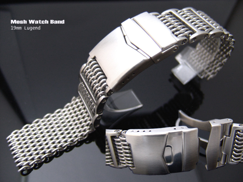 19mm or 20mm "SHARK" Flexi "SHARK" Mesh Divers Watch Band Bracelet Brushed