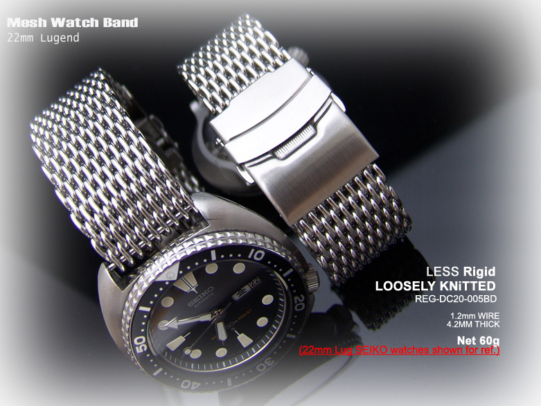 22mm Brushed SHARK Mesh Watch Band Milanese Band Diver Watch