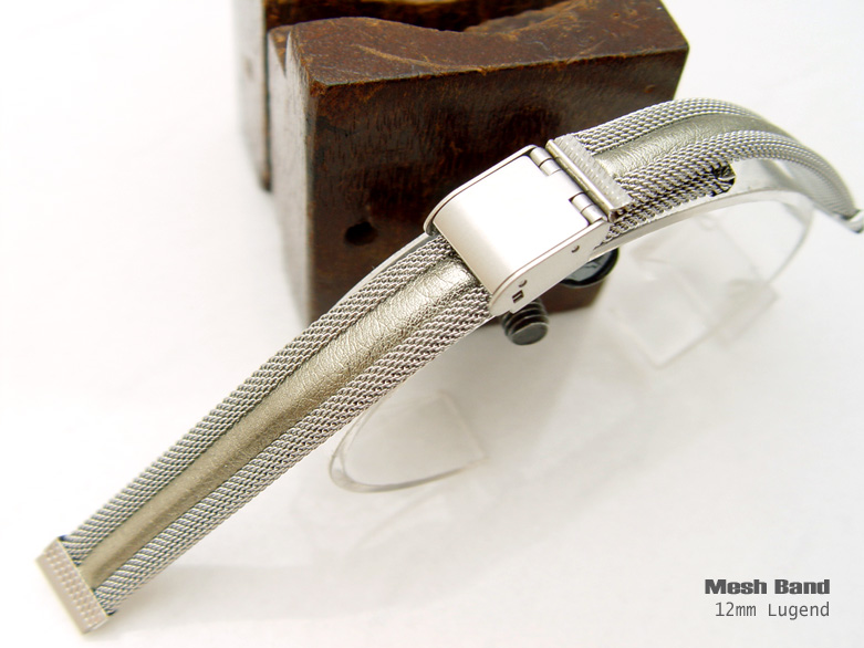 12mm Designer Interlock Design Mesh + PU Inlay Watch Band Milanese Bracelet Light Gold
