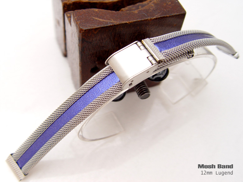 12mm Designer Interlock Design Mesh + PU Inlay Watch Band Milanese Bracelet Blue