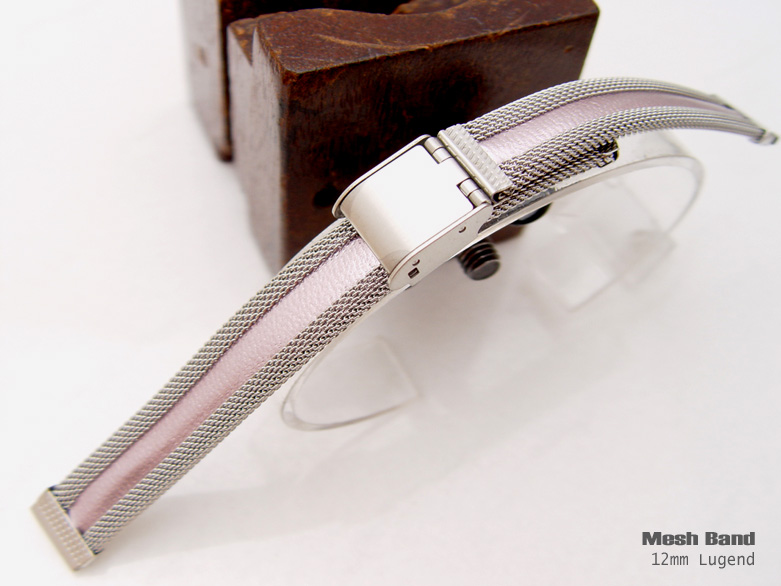 12mm Designer Interlock Design Mesh + PU Inlay Watch Band Milanese Bracelet Pink