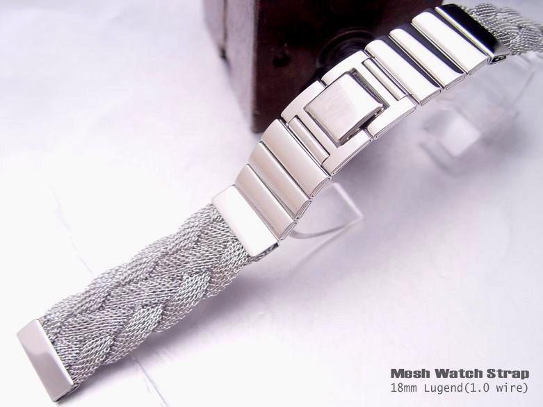 (MB18-024)18/18mm Stainless Steel Interlock Design Wire Mesh Watch Band Bracelet