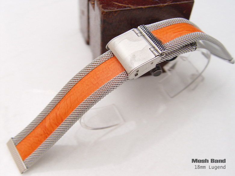 (MB18-036O)18/18mm Designer Interlock Design Wire Mesh+PU Watch Band, Bracelet