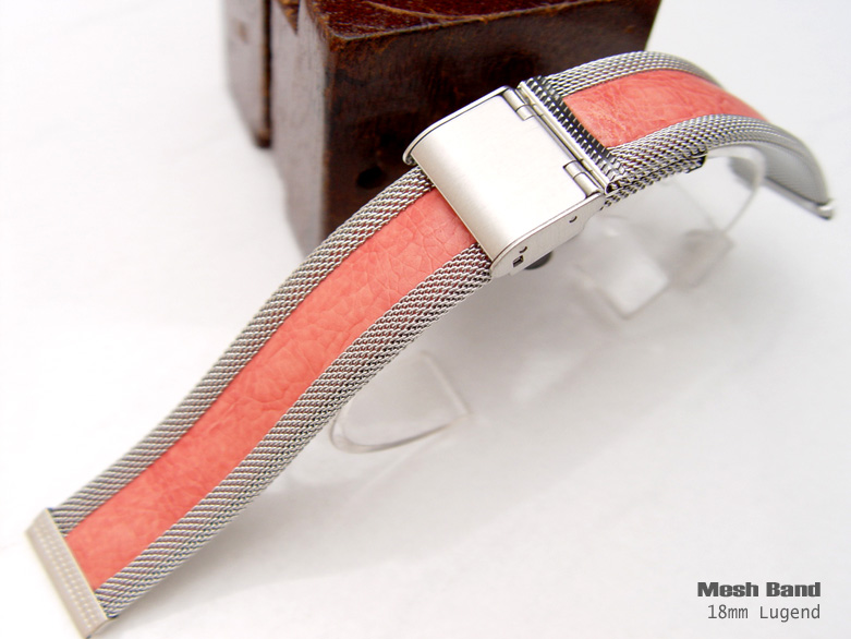 (MB18-036R)18/18mm Designer Interlock Design Wire Mesh+PU Watch Band, Bracelet