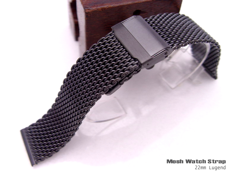 22mm Double Interlock Mesh Watch Band Milanese Band Classic Watch Bracelet PVD Black