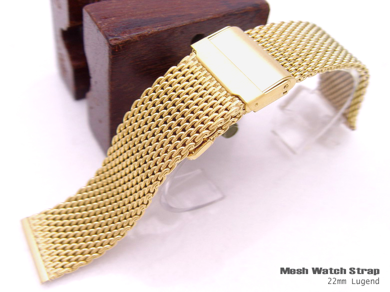 (MB22-021DG)22/22mm Gold Plated Divers Lock Stainless Steel Wire Mesh Band