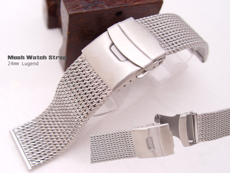 (MB24-022)Wire Mesh Band 24/24 Heavy Stainless Steel with Divers Double