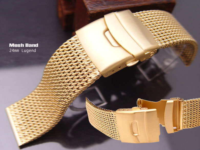 (MB24-022G) Wire Mesh Band Gold 24/24 Heavy Stainless Steel with Divers