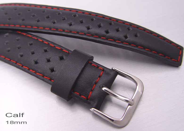 18mm Black Piercing Leather Watch Band Watch Strap Red S