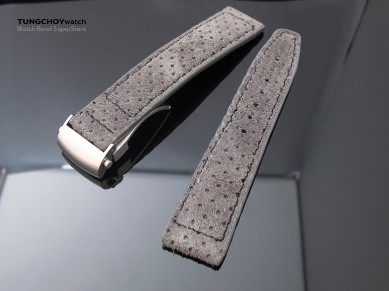 Military Grey Suede in Black Stitching Deployant Watch Strap, 20mm, 21mm, 22mm or 23mm