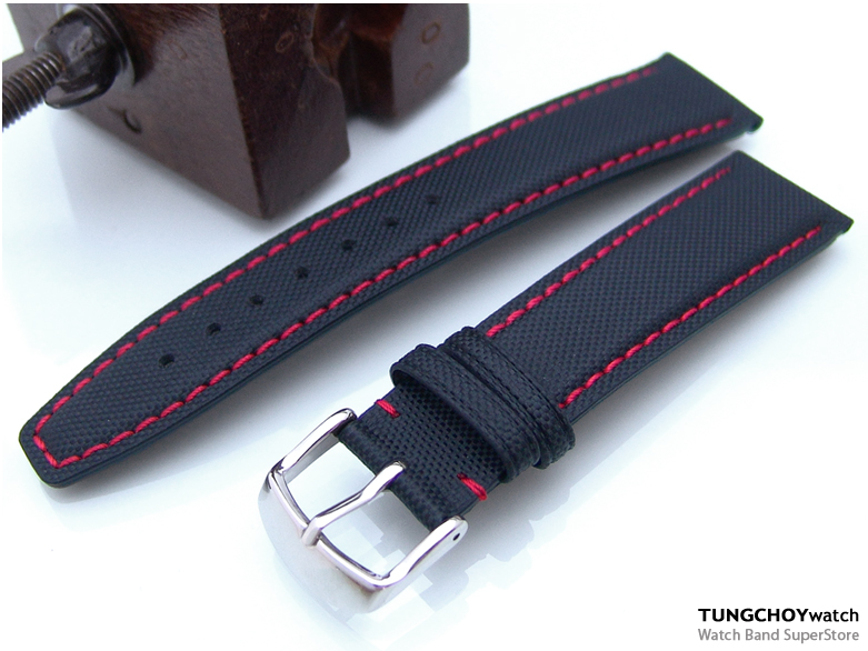 (RR2118PFYRE021) 21mm Sport-Racer Type Kevlar Watch Strap in Red Stitches