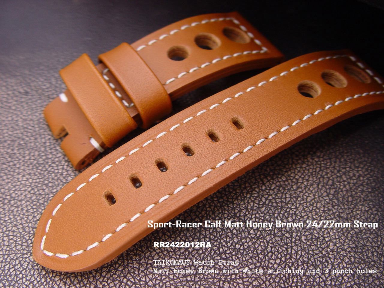 (RR2422012RA)Sport-Racer Calf Matt Honey Brown 24/22mm Strap