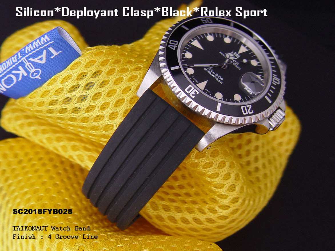20mm Black Medium Soft Silicone Black 4 Groove Line Sport Watch Band