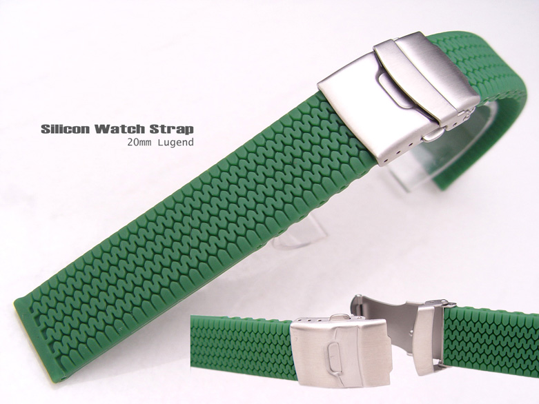20mm Apple Green Tire Tread Silicone Watch Band Diver Clasp for Sport Watch Band