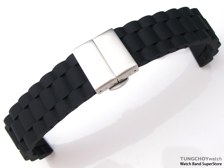 20mm Black Oyster Style Silicon Strap on Deployant Clasp for Sport Watch, B