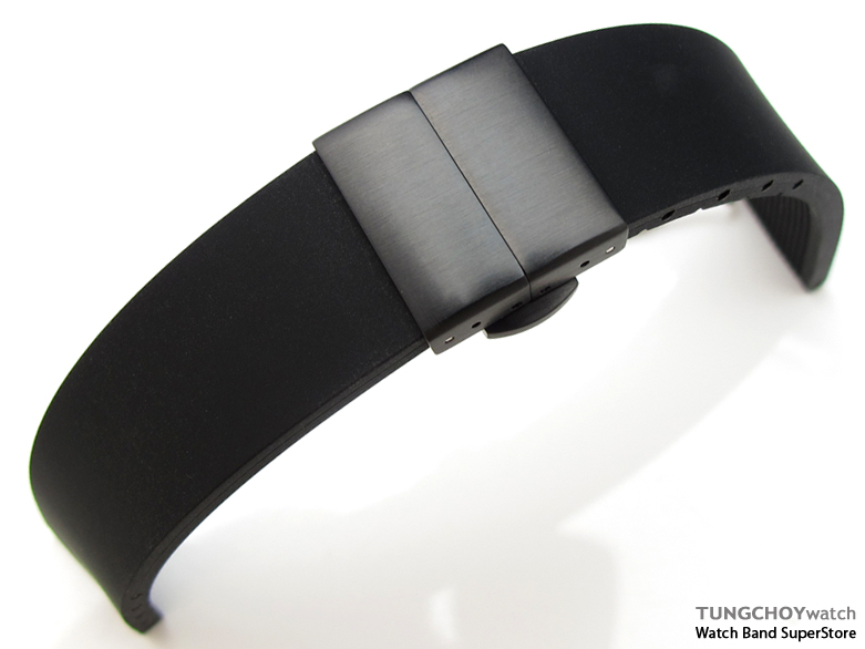 20mm Plain Black Silicon Strap on PVD Black Deployant Clasp for Sport Watch, B