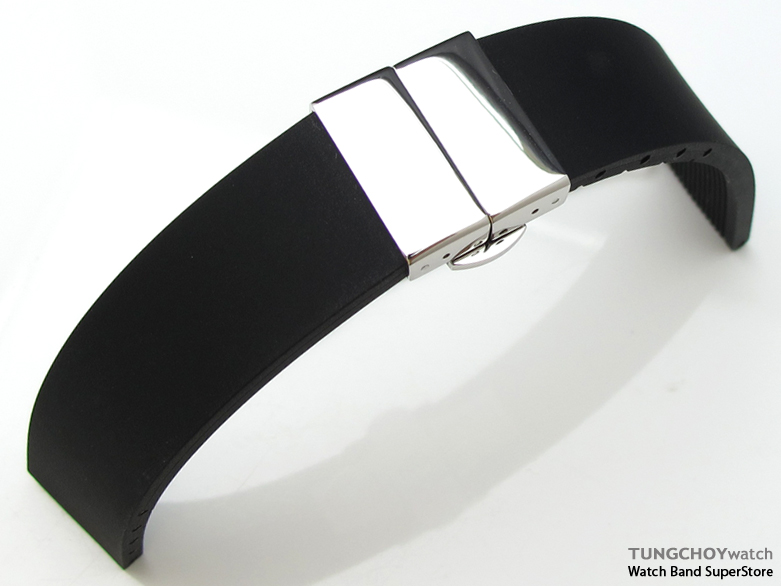 20mm Plain Black Silicon Strap on Deployant Clasp for Sport Watch, P