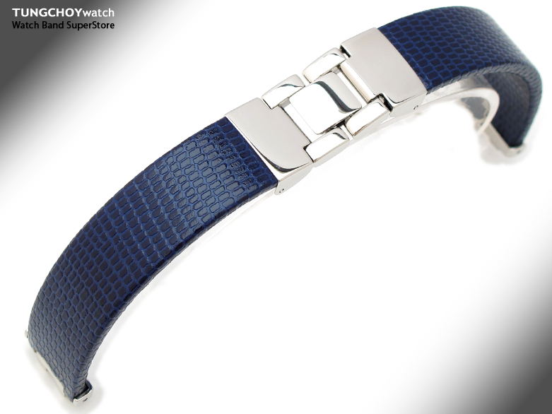 ST.STEEL-B.A - 17mm Seiko Navy Blue Lizard Skin Watch Strap, Band