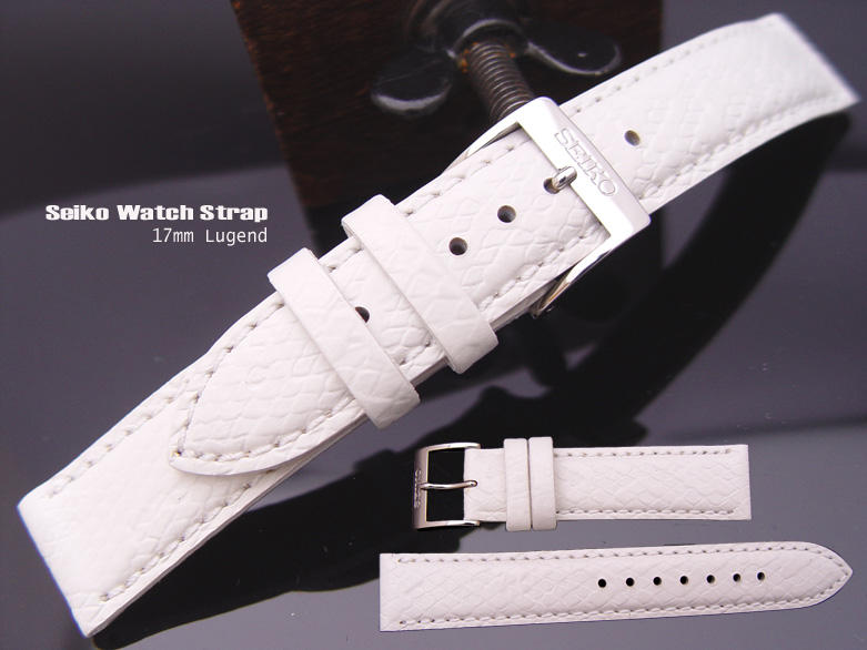 SEIKO 17mm CALF Leather - B White Snake Grain strap