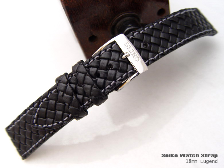 (LE18-189) SEIKO RATTAN RELIEF GENUINE LEATHER 18mm IN BLACK WATCH BAND