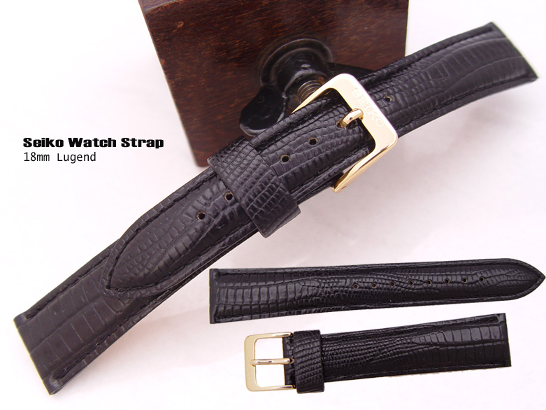 (LE18-412)SEIKO LIZARD GRAIN GENUINE LEATHER 18mm WATCH BAND,STRAP