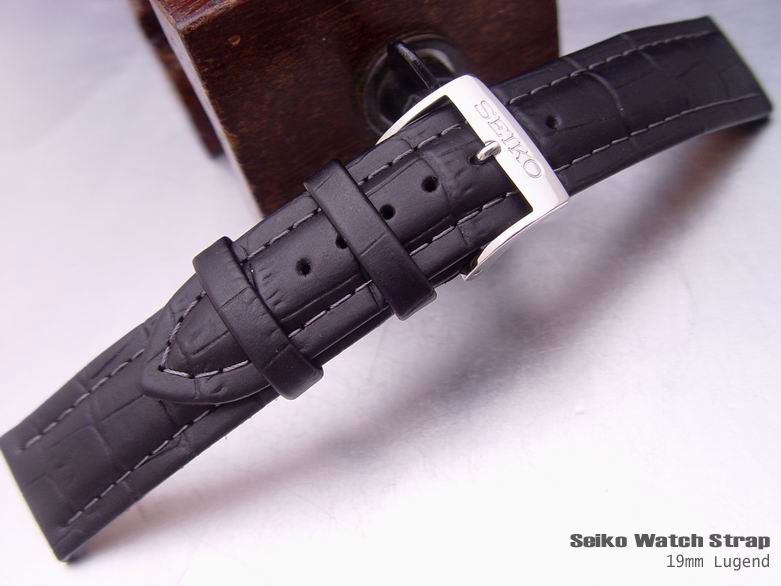 (LE19-166) SEIKO 19mm CROCODILE GRAIN BLACK WATCH BAND, STRAP
