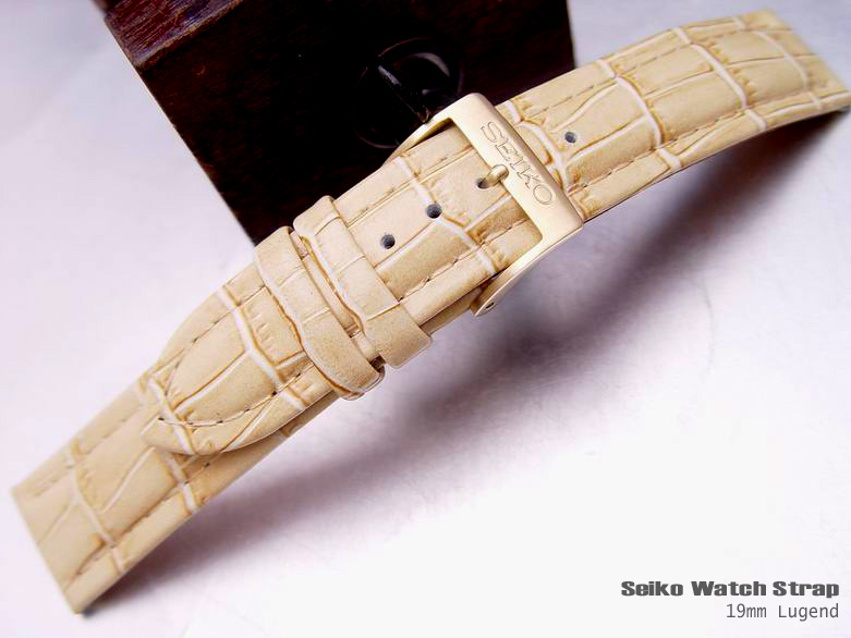 (LE19-167) SEIKO 19mm CROCODILE GRAIN CREAM WATCH BAND, STRAP