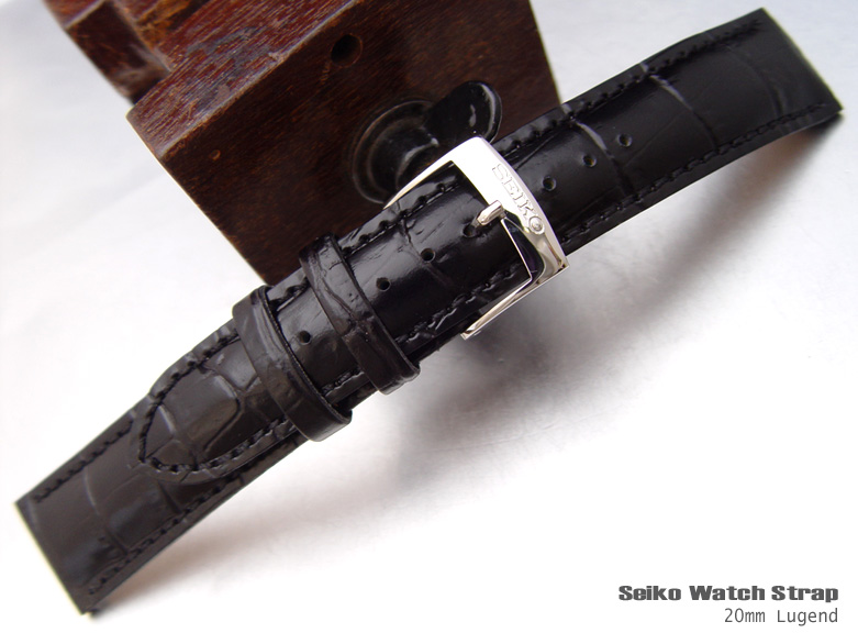(SEI-LE20-170)SEIKO 20mm CROCODILE GRAIN BLACK WATCH BAND, STRAP