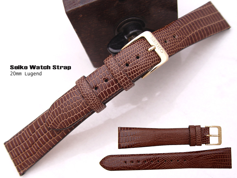 20mm SEIKO Calf Dark Brown Lizard Grain Leather Watch Strap