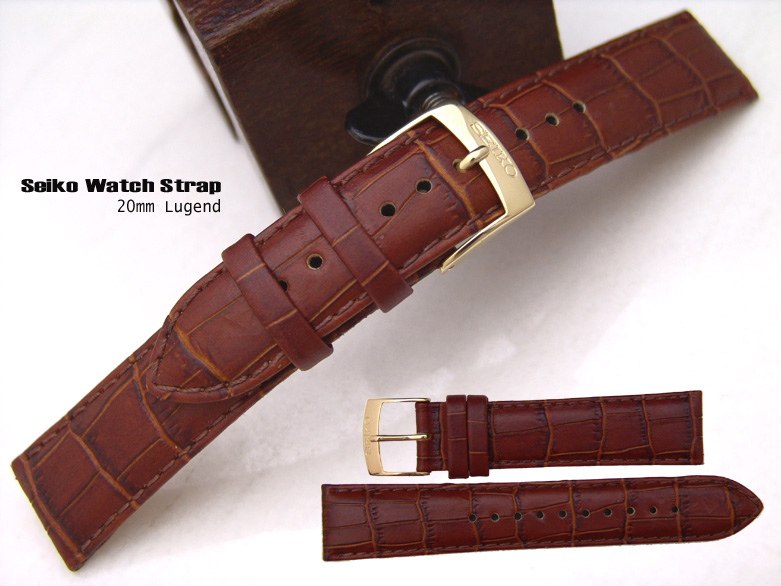 (LE20-425)SEIKO ALLIGATOR GRAIN GENUINE LEATHER 20mm WATCH BAND,STRAP