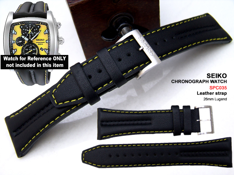 (LE26-428)26mm SEIKO GENUINE CALF RACING DESIGN WATCH BAND, STRAP