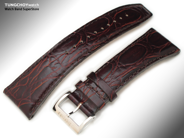 E- 26mm Seiko Deep Brown Croco Calf Watch Strap, Band